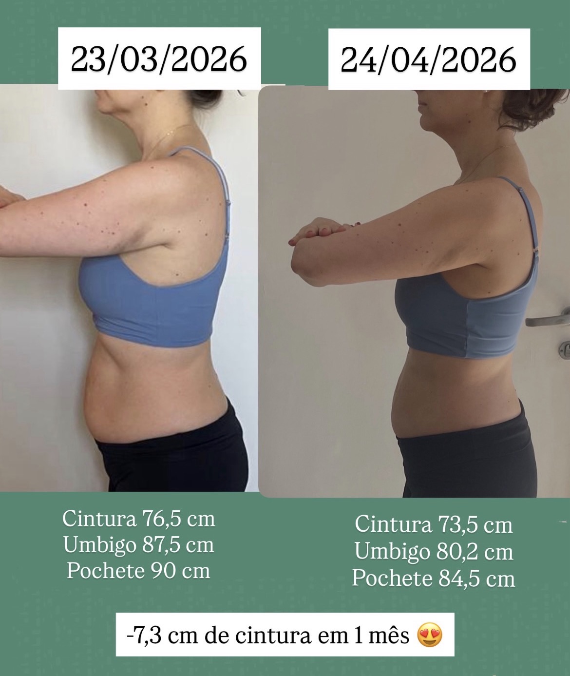 Redução de 7,3 cm de cintura em 1 mês